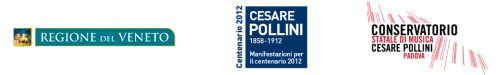 logo della Regione del Veneto, logo del Comitato regionale per le celebrazioni di Cesare Pollini, logo del Conservatorio Statale di Musica Cesare Pollini di Padova