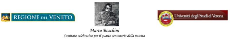 logo Regione del Veneto, logo Comitato regionale per le celebrazioni di Marco Boschini, logo dell'Università degli Studi di Padova