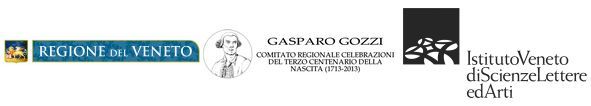 logo della Regione del Veneto, logo del Comitato per le celebrazioni di Gasparo Gozzi, logo dell'Istituto Veneto di Scienze, Lettere ed Arti