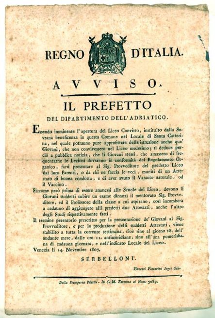 Regno d'italia - Avviso del Prefetto del Dipartimento dell'Adriatico