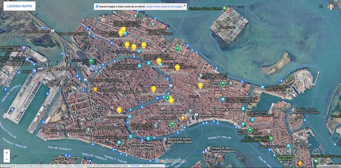 Mappa del progetto "Ricordare la città", Pietre d'inciampo, luoghi della memoria e realtà aumentata -  Comunità ebraica di Venezia