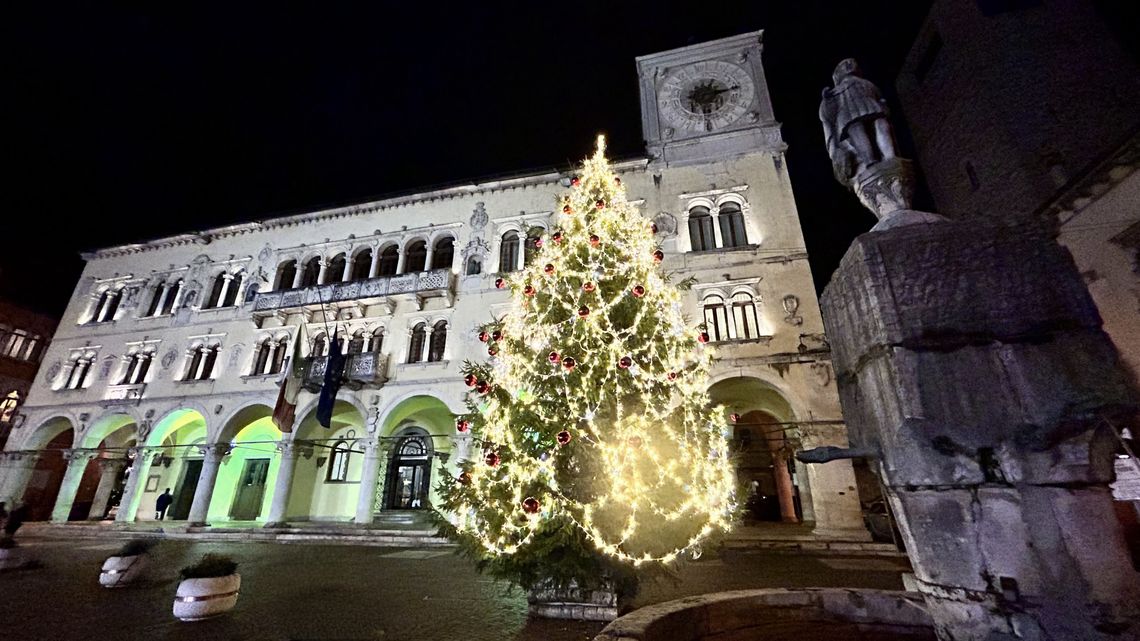 Belluno, Piazza del Duomo con albero di Natale illuminato, 2023 -  Comune di Belluno