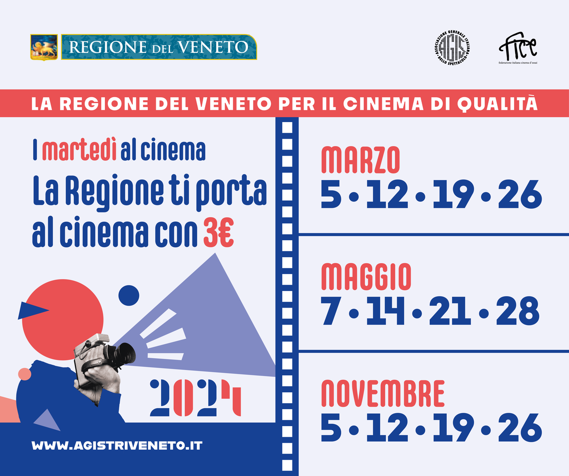 A marzo, maggio e novembre tornano con la Regione del Veneto  i Martedì al Cinema a 3 euro