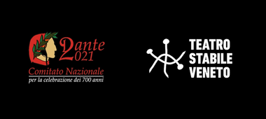 Sfondo nero con l'immagine stilizzata di Dante, a sinistra, e la scritta "Dante 2021. Comitato Nazionale per la celebrazione dei 700 anni". A destra ci sono il logo e la scritta "Teatro Stabile del Veneto".
