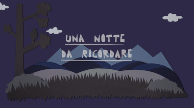 Immagine di un prato con un cielo notturno, al centro la scritta bianca "Una notte da ricordare".