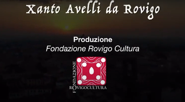 Immagine sfocata con in alto la scritta bianca "Xanto Avelli da Rovigo". Al centro "Produzione Fondazione Rovigo Cultura" con il logo.