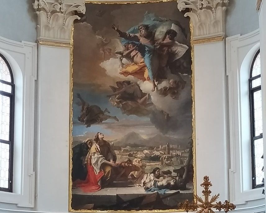 'affresco che raffigura il padre Eterno con braccio benedicente, sulle nuvole tra gli angeli