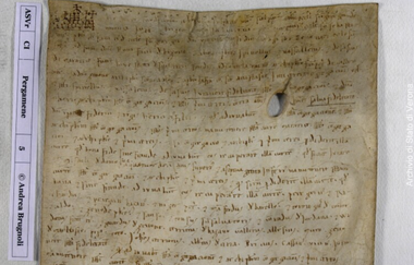 Frammento di un antico manoscritto, conservato presso il Codice digitale degli archivi veronesi.