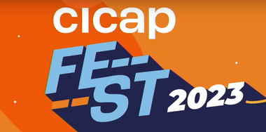 Logo del "Cicap Fest 2023", scritto in bianco e azzurro su sfondo arancione.