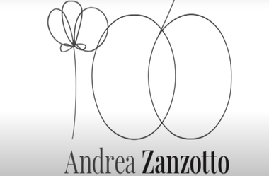 Sfondo bianco con la scritta stilizzata "100" e in basso "Andrea Zanzotto".