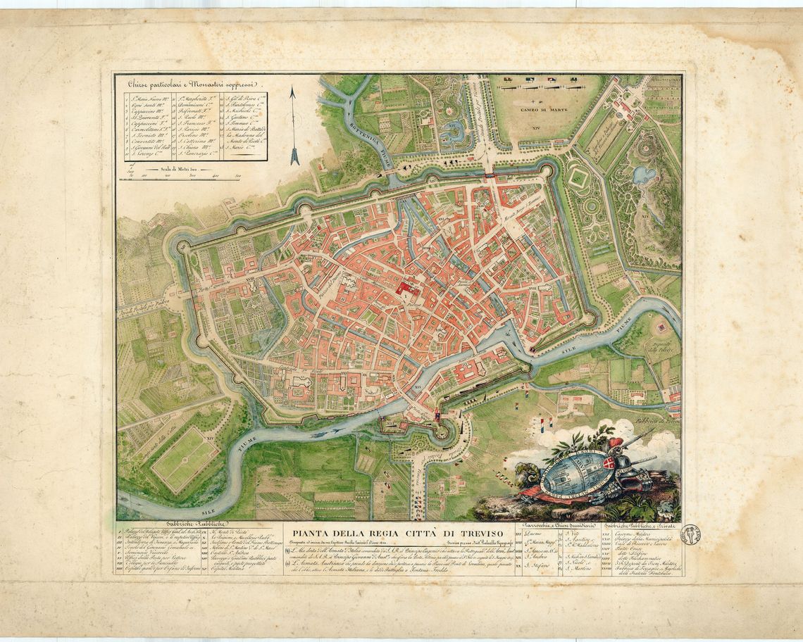 Mappa cartografica a colori della città di Treviso