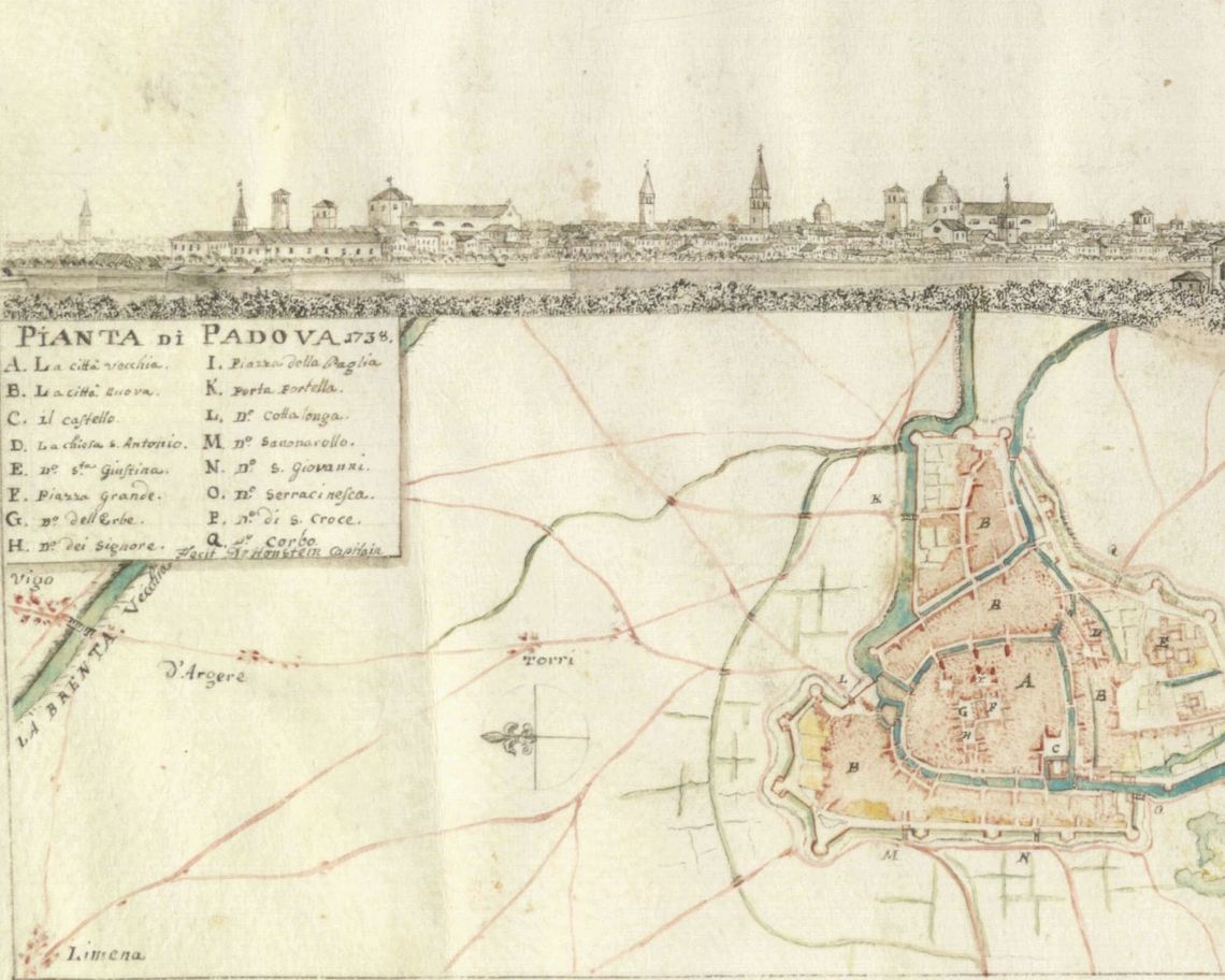 Mappa cartografica della città a colori con veduta frontale in alto