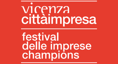 Logo: sfondo arancione con la scritta "Vicenza città impresa. Festival delle imprese champions".