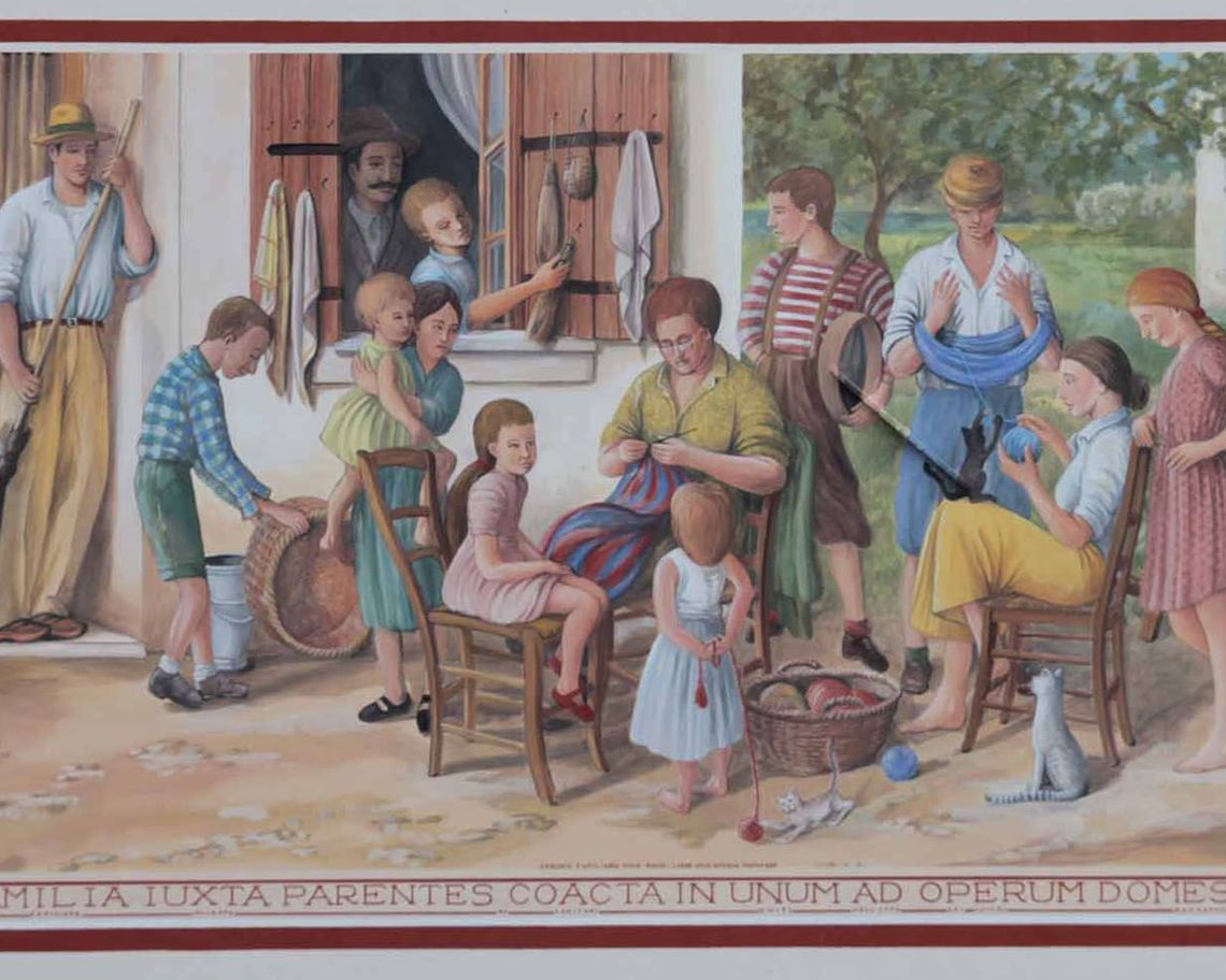 Rappresentazione della famiglia De Polo con 11 figli, ritratti da foto dell’epoca