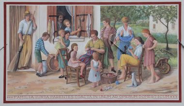 Rappresentazione della famiglia De Polo con 11 figli, ritratti da foto dell’epoca