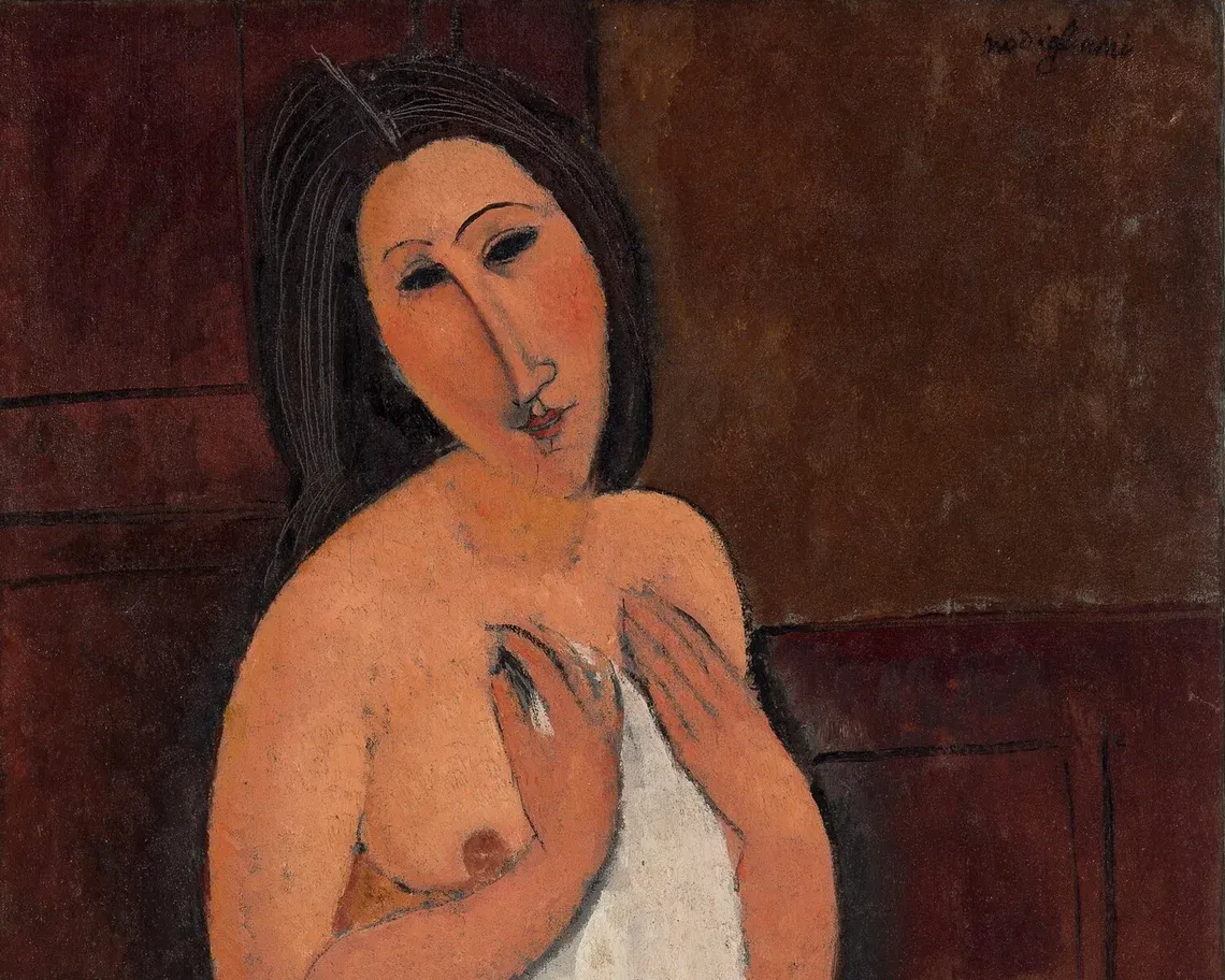 Mezzo busto di donna con drappo bianco in mano