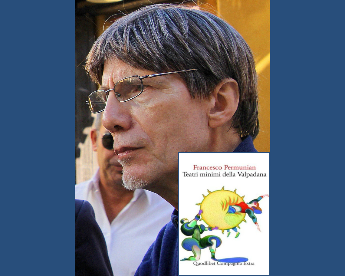 Ritratto in primo piano dell'autore Francesco Permunian e a destra in basso miniatura della copertina del suo libro finalista del premio