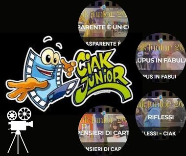 logo di Ciak Junior e 4 tondi con immagini dei corti tratti da youtube