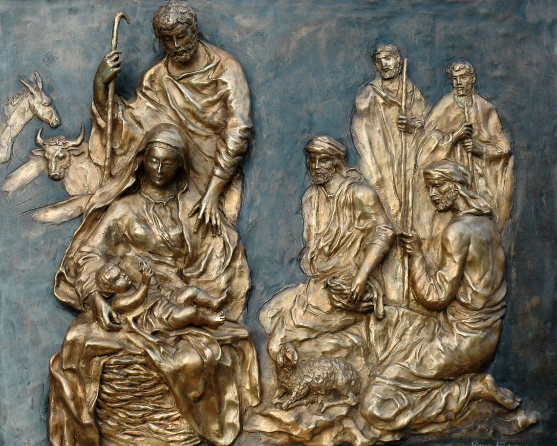 Sacra famiglia, asino e bue ed adorazione dei pastori