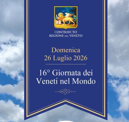 inserto blu con logo regionale e scritte su sfondo con le nuvole