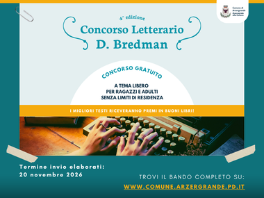 Locandina concorso letterario, titolo in alto, in basso: due mani che scrivono a macchina