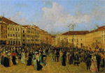 Alessandro Seffer, Concerto bandistico in piazza Campitello, 1901, olio su tela, cm 75x135