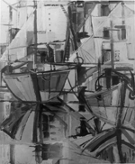 Renato Birolli, Porto bretone con velieri, 1947, olio su carta, cm 64x46 (in deposito)