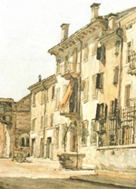 Mario Paolo Payeta (Pajetta), Legnago: Piazzetta Giovanni Cotta, 1936, olio su tavola, cm 39x29